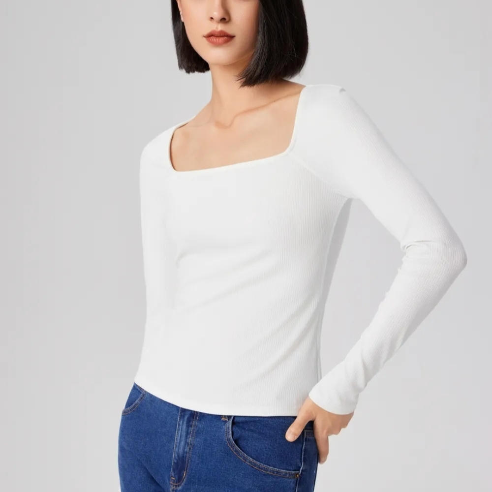 Cider Square Neck White Long Sleeve Tee Size XS